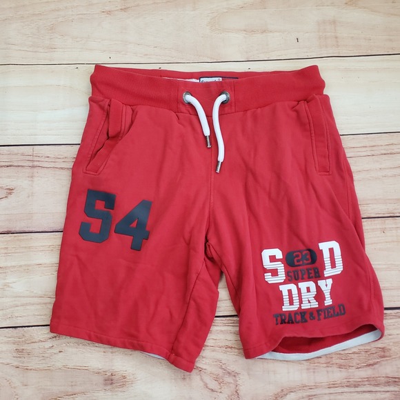 Superdry‎ Sweat Shorts Mens L Red Track Field Athletic Drawstring Casual Lounge - Picture 1 of 11